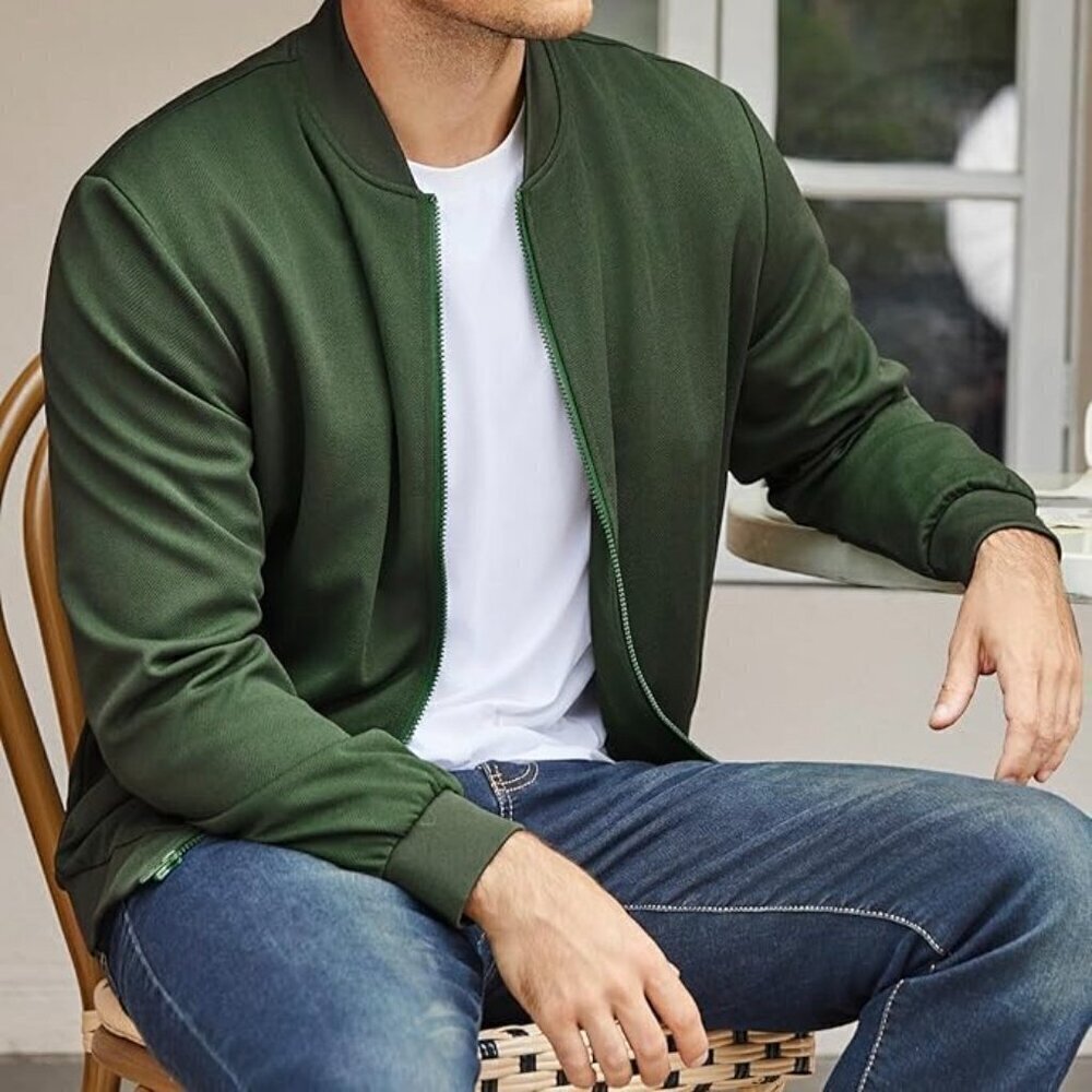 COOFANDY Men's Lightweight Bomber Jacket Full Zip Casual  Size L